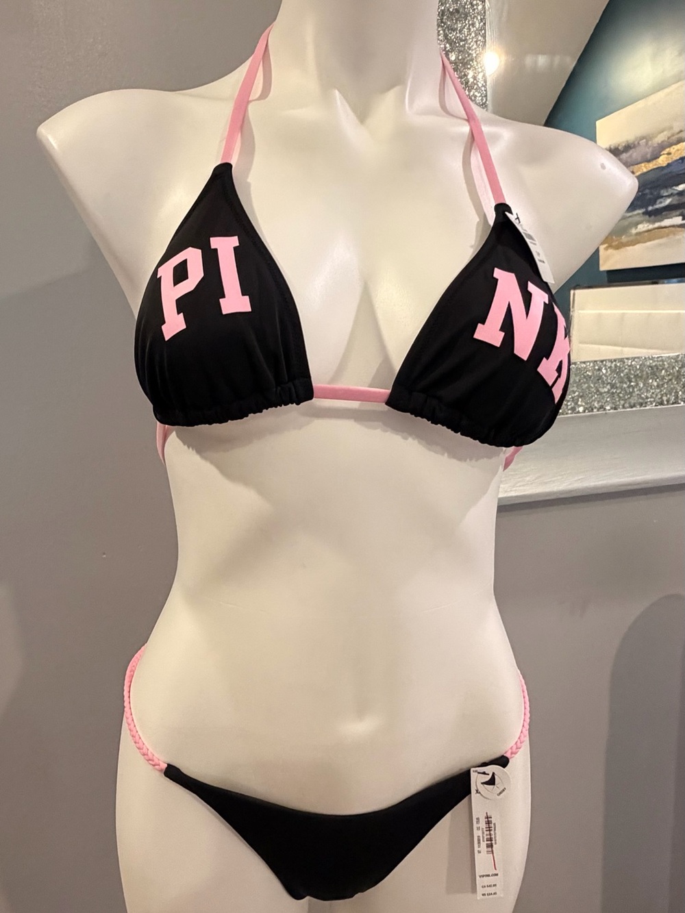 Victoria's Secret PINK Black Bikini with Baby Pink Trim
